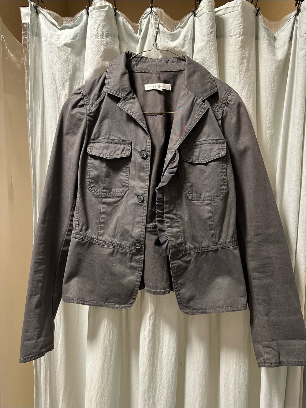 LOFT Charcoal Gray Utility Jacket with Flap Pockets